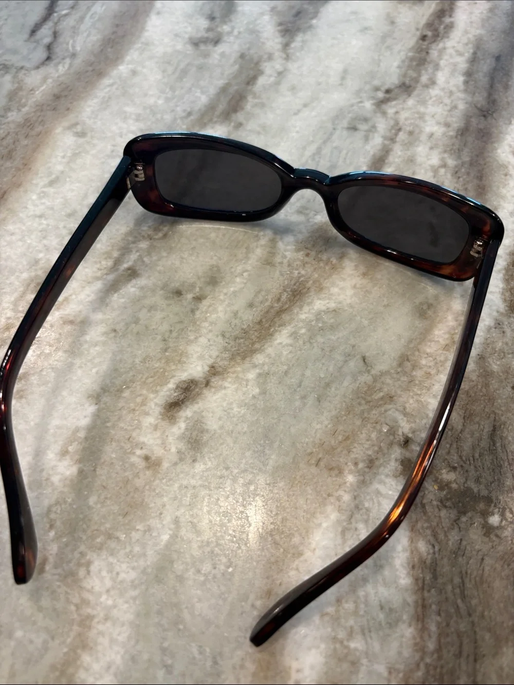 Vintage Designer Tortoiseshell Rectangular Women's Sunglasses - Dark Lenses